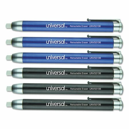 UNIVERSAL OFFICE PRODUCTS Pen-Style Retractable Eraser, Assorted Color, 6PK 55106